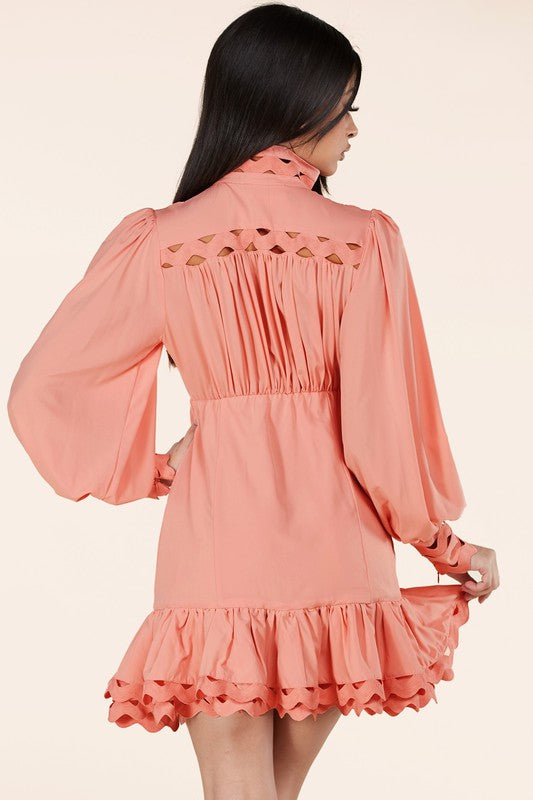 Laty Coral Dress with detailing thoughtout