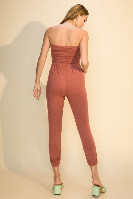 Heidy ruched tube top tapered pants jumpsuit