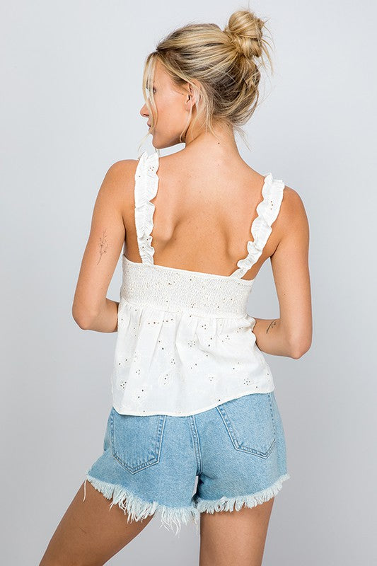 Aliany embroidered front tie top
