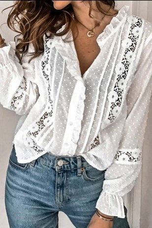 Tiffany Lace trim with ruffle blouse