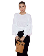 Ivory Long sleeved top with knot tied up