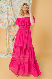 Maggie off shoulder maxi dress with lace
