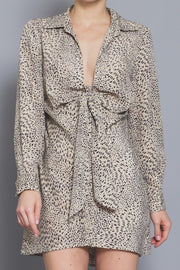 Alaina leopard long sleeve front knot mini dress