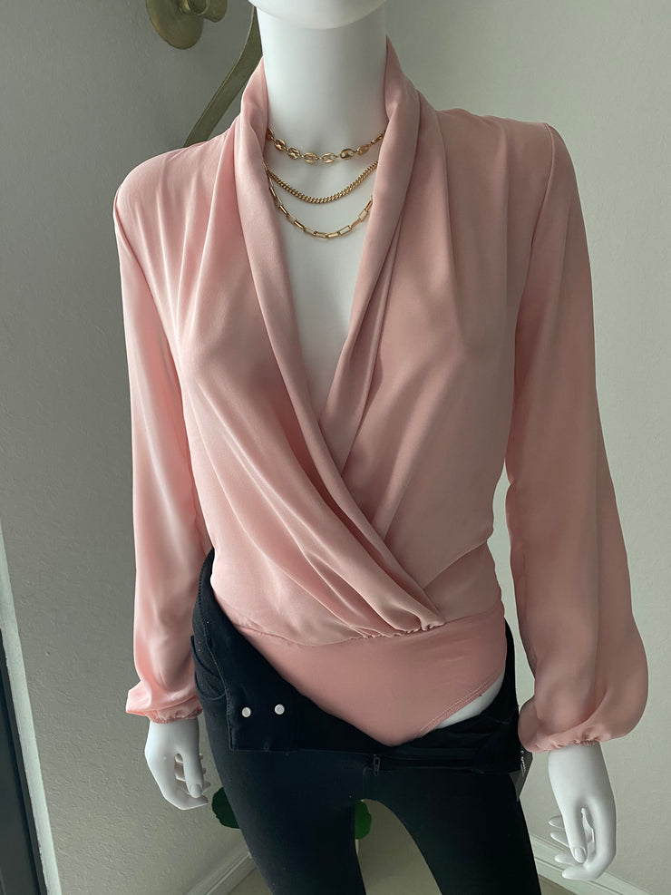 Kary Draped Bodysuit-Pink