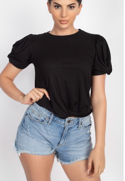 Hannah front twisted bubble sleeve top