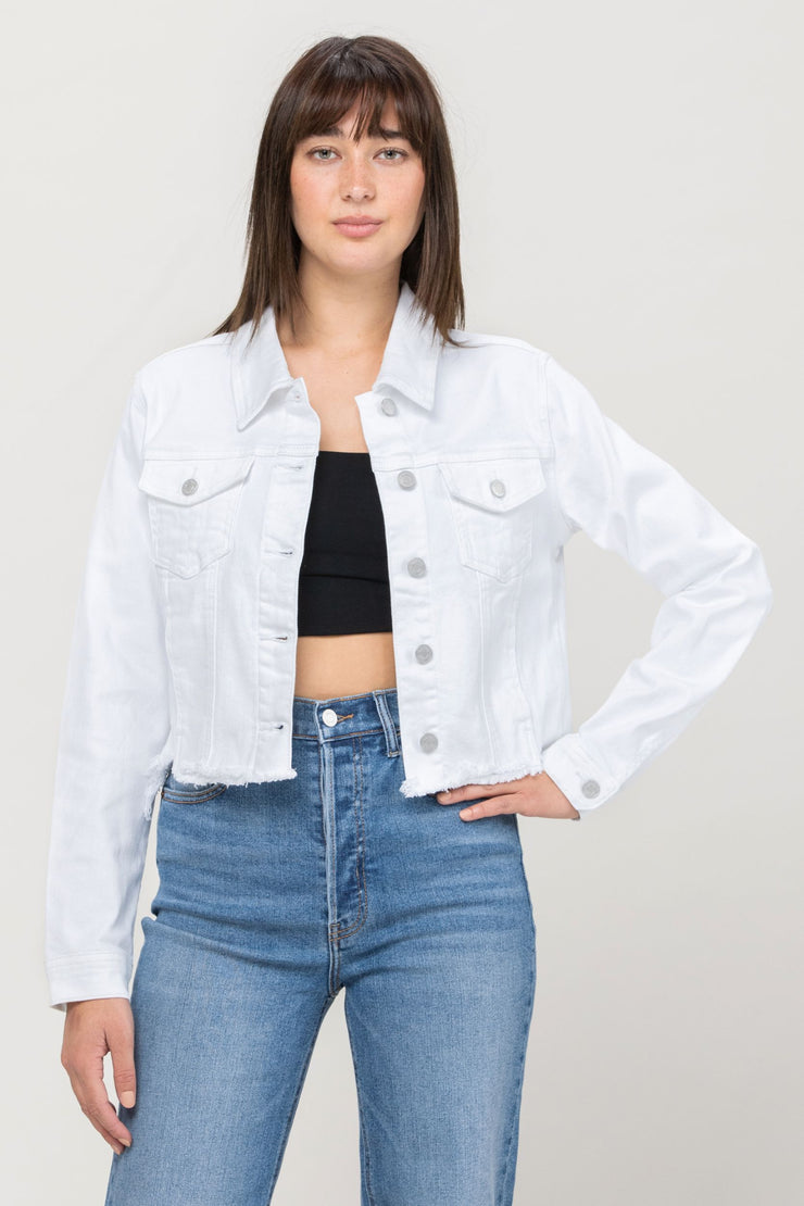 Britney uneven white frayed fitted jacket