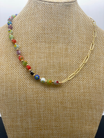 16” necklace gold toggle with colorful beads